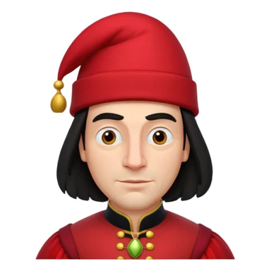 lord farquad avec un chapeau rouge plat sur le dessus, il a un vêtement rouge avec des manches bouffantes sticker