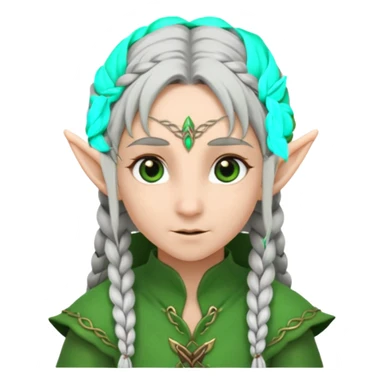 braid silver hair elf, green cloth sticker