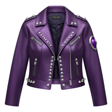 Dolce and gabanna brand Cropped midnight plum color leather detailed jacket for women with silver metallic chrome, gothic edgy style embellishments. 8k, 5000x5000px, 3D rendering, realistic, isolated still life, no emoji faces no emoji icons no human figures  sticker