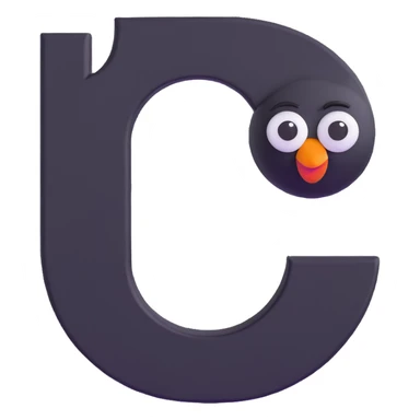 big bold letter C in lime green electric color with googly eyes on top, with a slight tilt and shadow sticker