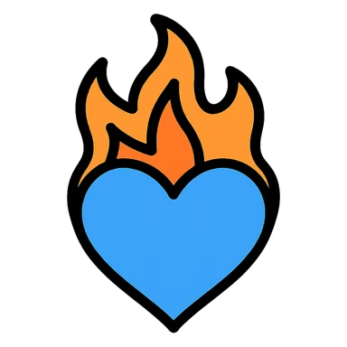 flaming blue heart icon with colored outlines sticker