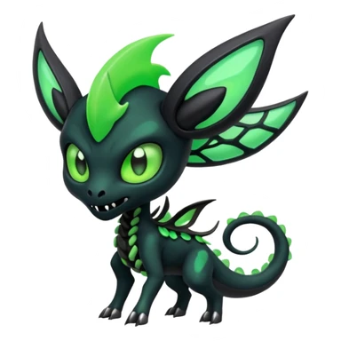 Horned Evil Cool Handsome Badass Edgy Obsidian-black and neon-glowing-green skeletal Meloetta-Salandit-Gorebyss-Zygarde-Pokémon-Fakémon-creature-fusion-hybrid sticker