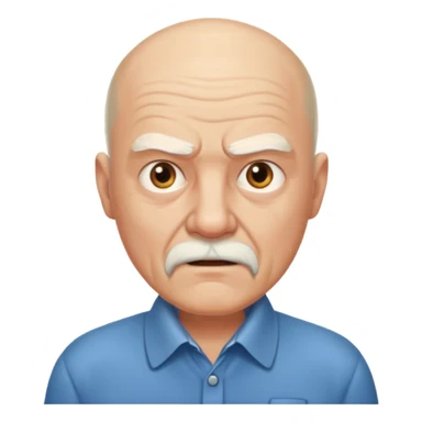 a portrait of aggressive elderly man, bald head, beard, wearing shirt sticker