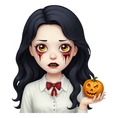 garota zumbi com cabelo preto ondulado longo blusa BRANCA sticker