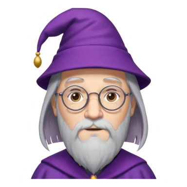 dumbledore grey hair, wear glasses, purple magic hat sticker