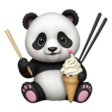 Panda eating ice cream with chopsticks  sticker