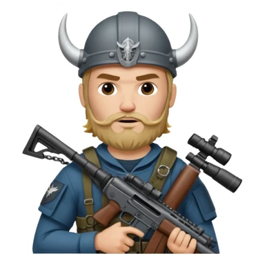 Viking in seal team 6 outfit with a military rifle sticker