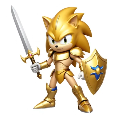 Golden sonic with a sword and golden armor sticker
