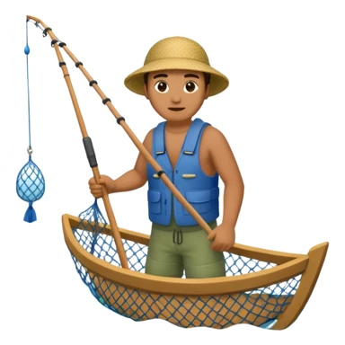 A Polynesian fisherman in the water fishing with a net. sticker