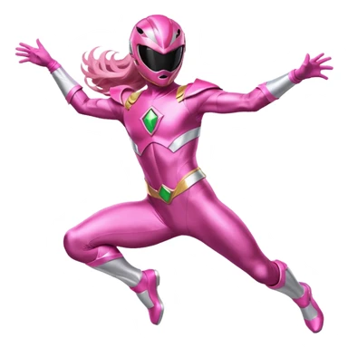 Pink Power Ranger mid-air in a high-energy dance jump sticker