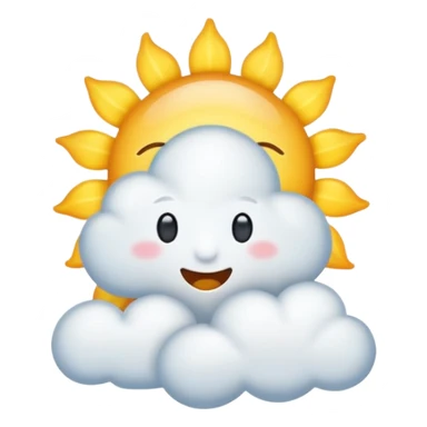 cloud with sun peeking from behind, cheerful emoji style sticker
