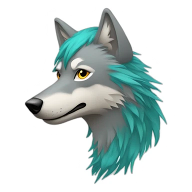 Grey wolf head with a star tatoo over his right eye, he have a turquoise glamrock mullet haircut sticker