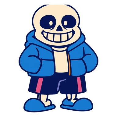 Sans from Undertale smiling, vibrant toon style sticker