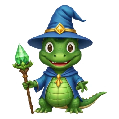 happy alligator wizard, smiling, wizard hat, staff sticker