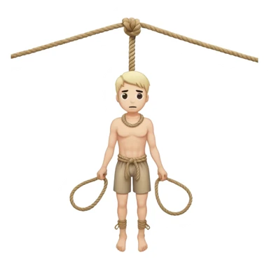 A man with a rope tied by his neck hanging, dead eyes, full body hanging, no other ropes  sticker