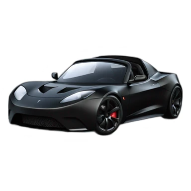 modified black Tesla Roadster with sporty front spoiler viewed from front sticker