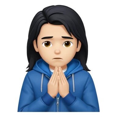a PRETTY BRATZ boy with black long hair looking sad and covering his face with hands sticker
