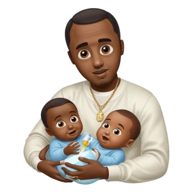 Sean “Diddy” Combs with baby oil and a very small infant and he’s pouring the baby oil on the baby and they have a scared face they’re really scared while diddy is happy sticker