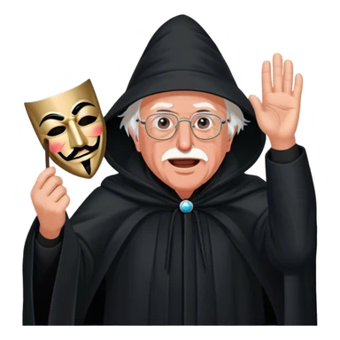 Bernie sanders in a black cloak taking off a guy fawkes mask a sticker