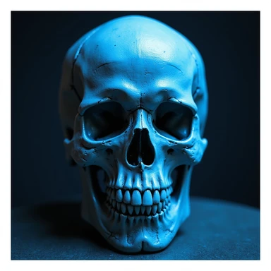 realistic skull, blue color scheme, photorealistic style, detailed texture sticker
