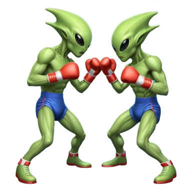 two alien fighters boxing, mid-punch action, motion blur effect, glowing energy impact, dramatic lighting, 3D cartoon, mobile game icon style, clean background, no text, no watermark
 sticker