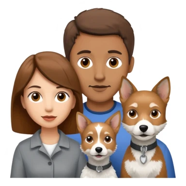 Quiero una pareja la mujer con el pelo castaño y el hombre con el color apenas moro hito con un perro Fox terrier blanco con gris  sticker