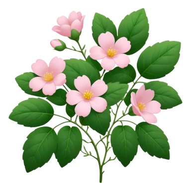 Aesthetic flowers and plants growing from the ground in colours of soft pink matching the deep green leaves (to describe/match with the word flourish) more of a wild bush or vine  sticker