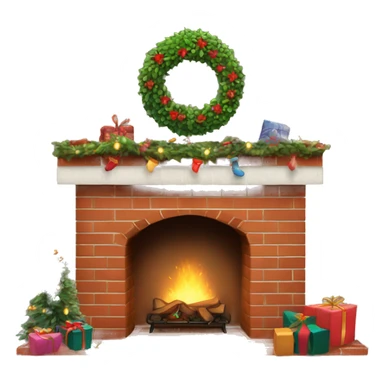 Brick Fireplace with wreath and Christmas lights and stockings sticker