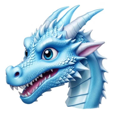 Cinematic Comical Beautiful Ice Dragon Portrait Emoji, Head tilted dramatically with an exaggeratedly amused expression, featuring a striking, glossy icy body with bold, crystalline textures and wide, expressive eyes that shimmer with playful frost, rendered with vibrant, lifelike detail and dynamic, natural shadows, high shine, dramatic yet whimsical, styled with an air of cheeky arctic mischief, soft glowing outline, capturing the essence of a spirited and over‐the‐top ice marvel that looks ready to burst into a flurry of frosty fun! sticker