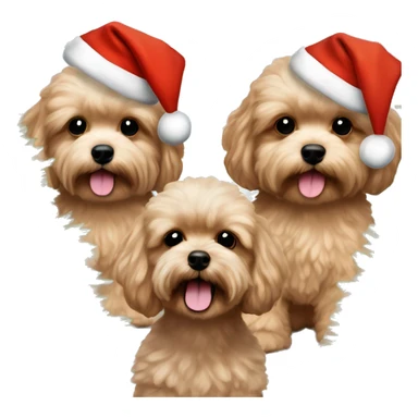 One Brown, beige colored Maltipoo with Christmas hat and Christmas tree Christmas lights and two humans, a brown haired boy and blond long haired girl in the background  sticker