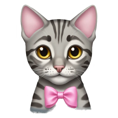 Grey bengal cat next go a grey bengal cat with a small pink bow on its head sticker