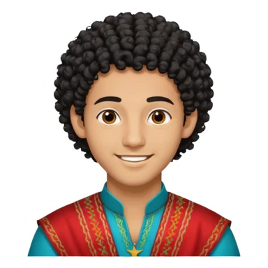 Young man with black curly hair cascade Haircut and light dark skin, moroccan / amazingh race sticker