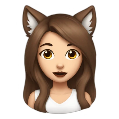  girl brown long hair lipstick wolf ears  sticker