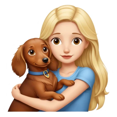 Blond girl hugging long hair dachshund  sticker