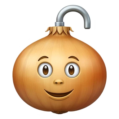 An onion emoji in the style of Apple emoji with a window and a knocker. sticker