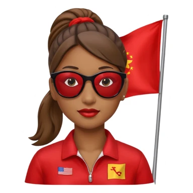 Una mujer morena con una coleta y gafas de sol y una bandera roja en la mano sticker
