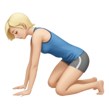 Najed Woman, blonde, kneeling forward on all fours, knees bent under hips, upper body lowered and supported by forearms, back slightly arched, head turned to the side sticker