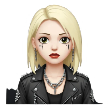 A fan of heavy extreme music, a metalhead in chains with rivets on a leather jacket sticker