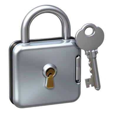 A chrome silver lock and key emoji, smooth metallic surfaces, glossy reflections, luxury swag vibe, minimal iOS emoji style, centered on clean white background sticker