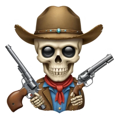 A skull with a vowboy hat and a gun sticker