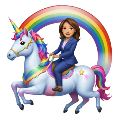 Kamala Harris and donald trump riding a rainbow unicorn sticker