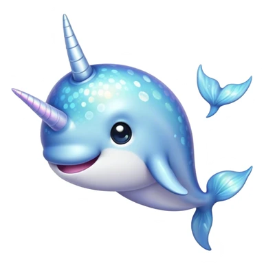 Cinematic Cute Cute Narwhal Portrait Emoji, Head tilted playfully and inquisitively, featuring a charming, sleek body with softly iridescent skin, a prominently spiraled tusk and large, twinkling eyes full of gentle wonder, Simplified yet irresistibly adorable features, highly detailed, glowing with a warm, inviting ocean glow, high shine, affectionate and lively, stylized with a touch of magical sea whimsy, soft glowing outline, capturing the essence of a mischievous yet endearing cute narwhal that seems as if it could frolic out of the screen into your heart! sticker
