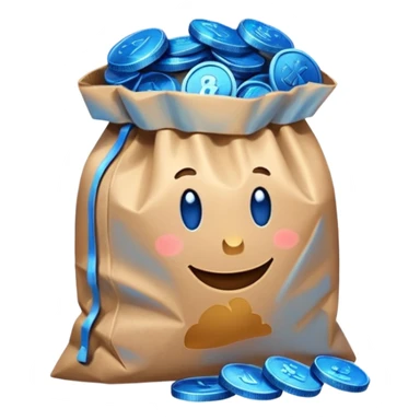 brown bag of blue coins sticker
