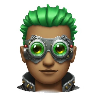 Male cyborg with thin red Mohawk and green steampunk goggles sticker