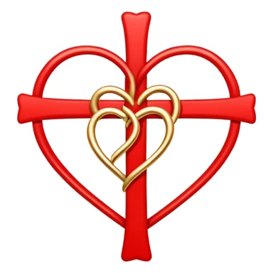 Two red  heart outlines  entwined with a simple gold cross  sticker