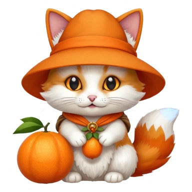 Cat wearing a hat and has a kitsune fruit in her hand sticker
