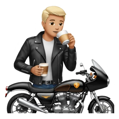 Man drinking coffee with the motorcycle sticker