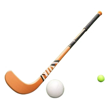 A field hockey stick and ball positioned on a vibrant green grass field, with the goalposts and clear field markings in the background. The scene highlights the lush, well-maintained turf, emphasizing the speed and precision of the sport in an energizing outdoor setting. sticker