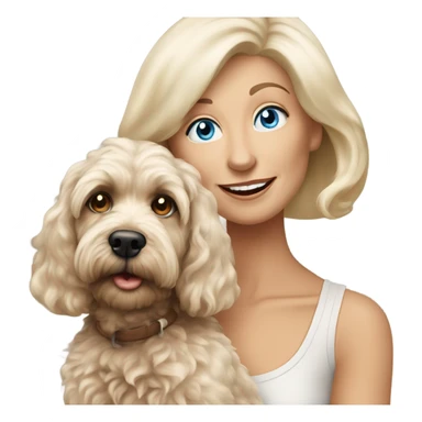 blue eyed old blonde lady with dark brown Cockapoo puppy dog sticker