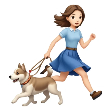 A beautiful girl with fair skin wearing a skirt happily chases the Alaskan dog sticker